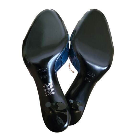 Vintage Gucci Horsebit GG Logo Blue Black Leather Slip-On Mule Heels 37.5 / 7.5 - Picture 3 of 13